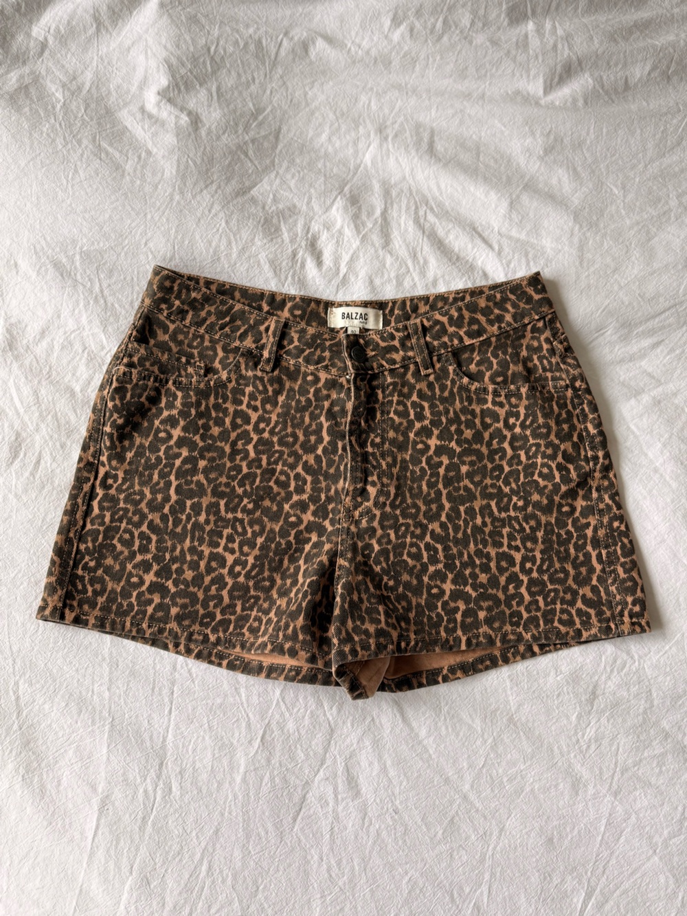 Balzac Brown Leopard Print Denim Shorts